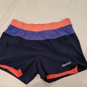 Marmot Orange and blue running shorts, small